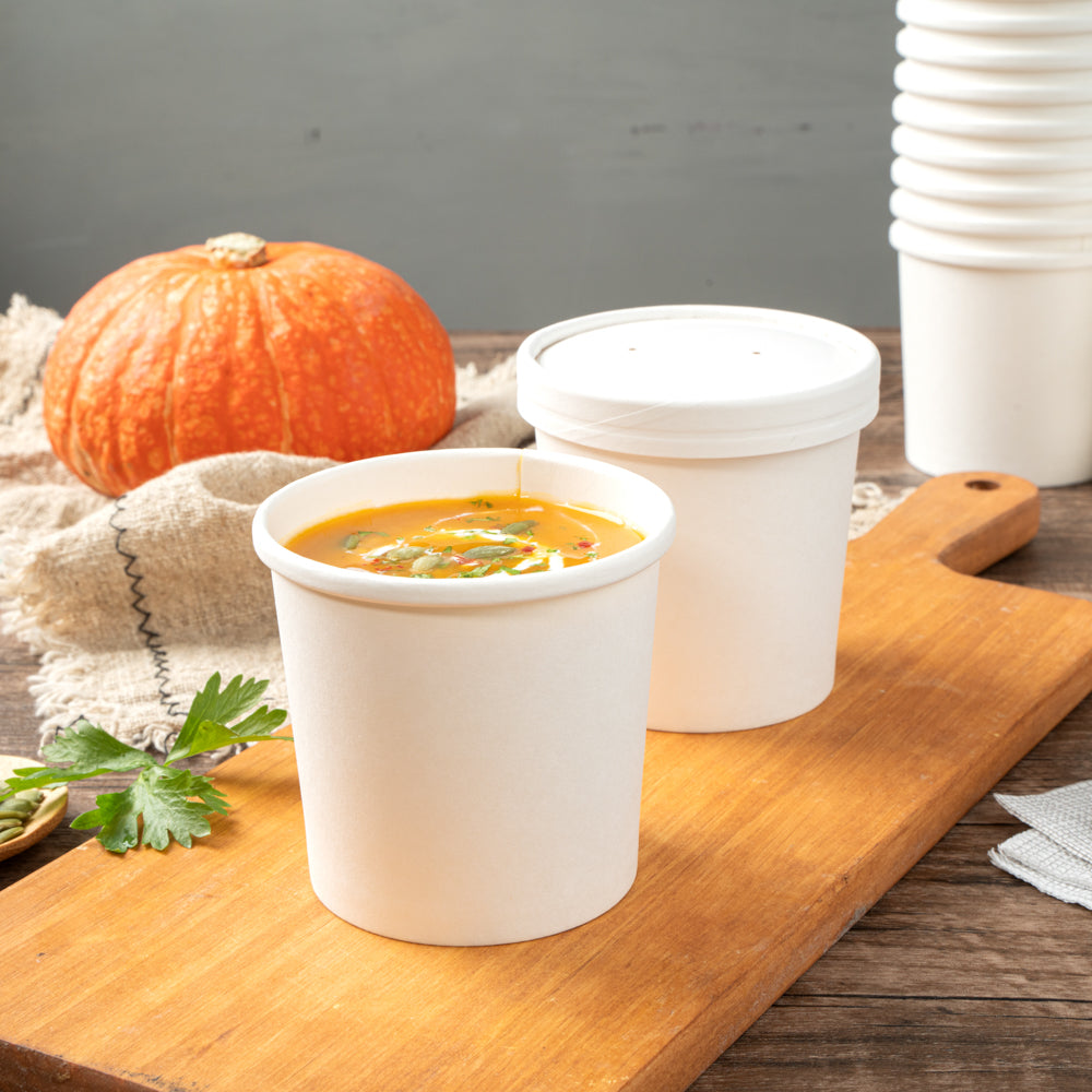 Bio Tek 12 oz Round White Paper Soup Container - 3 1/2" x 3 1/2" x 3 1/2" - 200 count box