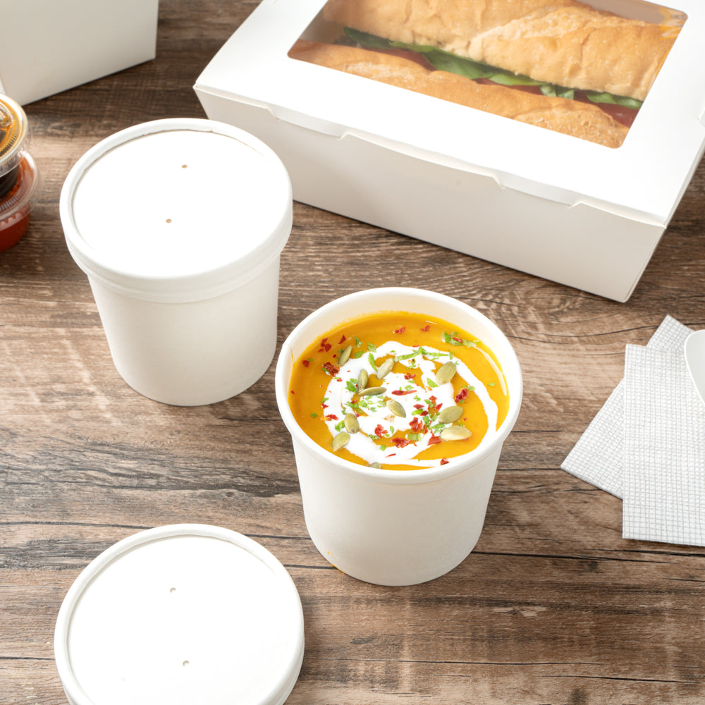 Bio Tek 12 oz Round White Paper Soup Container - 3 1/2" x 3 1/2" x 3 1/2" - 200 count box