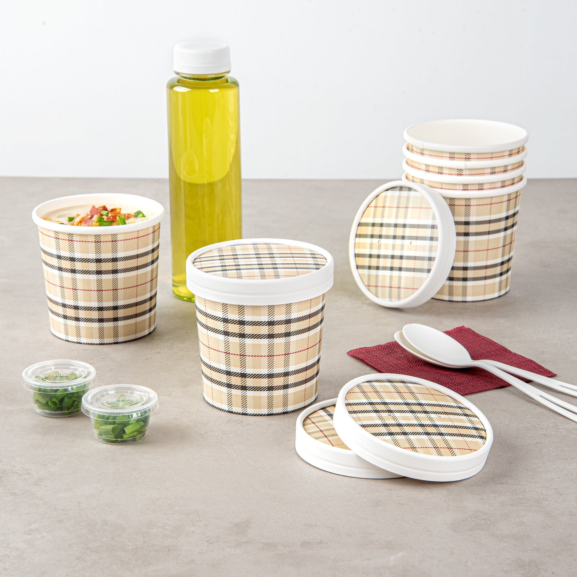 Bio Tek Round Plaid Paper Soup Container Lid - Fits 12 oz - 25 count box