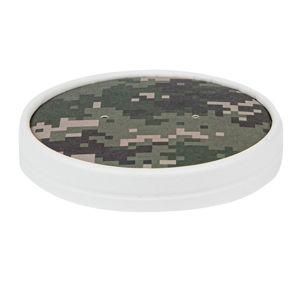 Bio Tek Round Camouflage Paper Soup Container Lid - Fits 12 oz - 25 count box