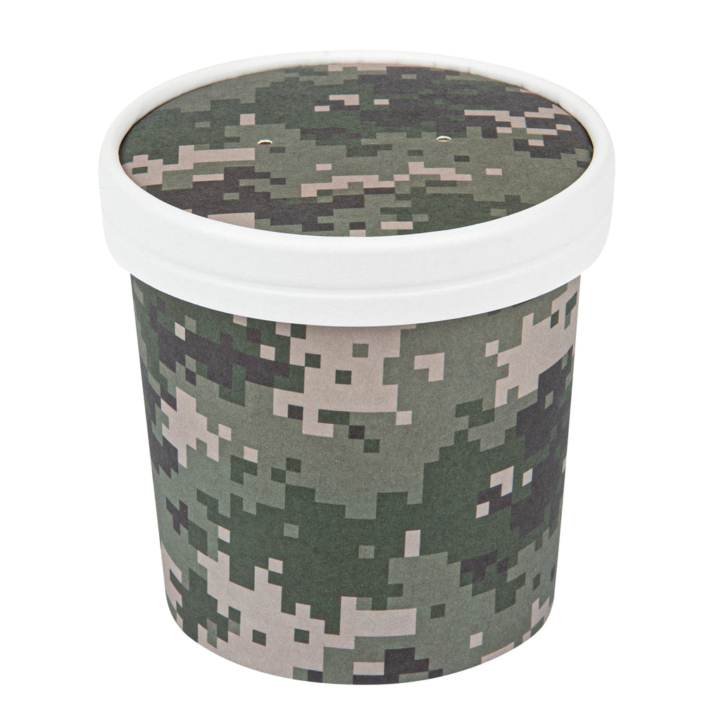 Bio Tek Round Camouflage Paper Soup Container Lid - Fits 12 oz - 25 count box