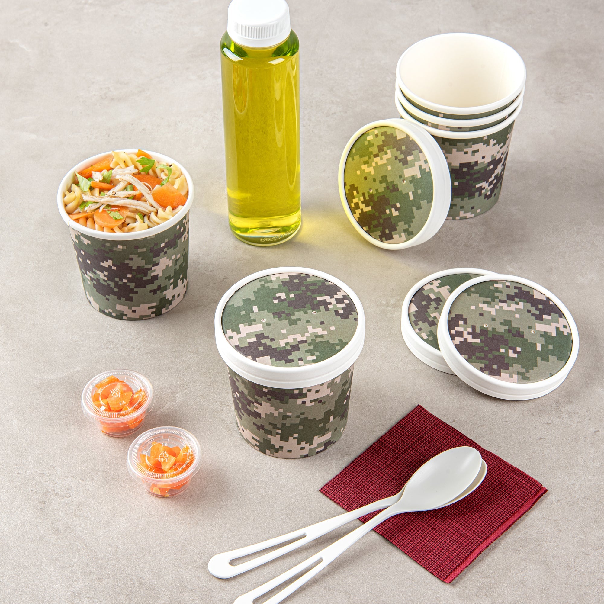 Bio Tek Round Camouflage Paper Soup Container Lid - Fits 12 oz - 25 count box