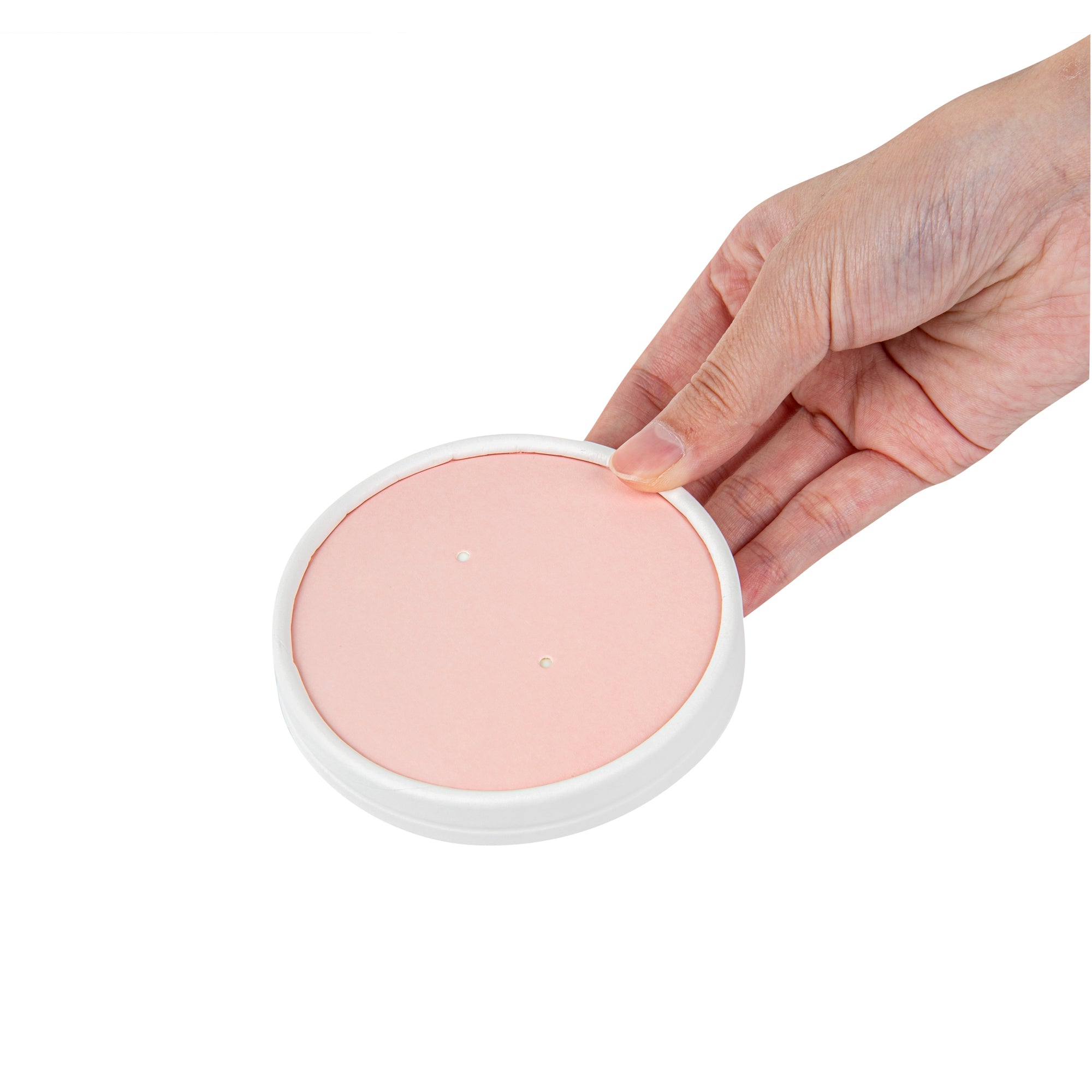 Bio Tek Round Pink and White Stripe Paper Soup Container Lid - Fits 12 oz - 25 count box