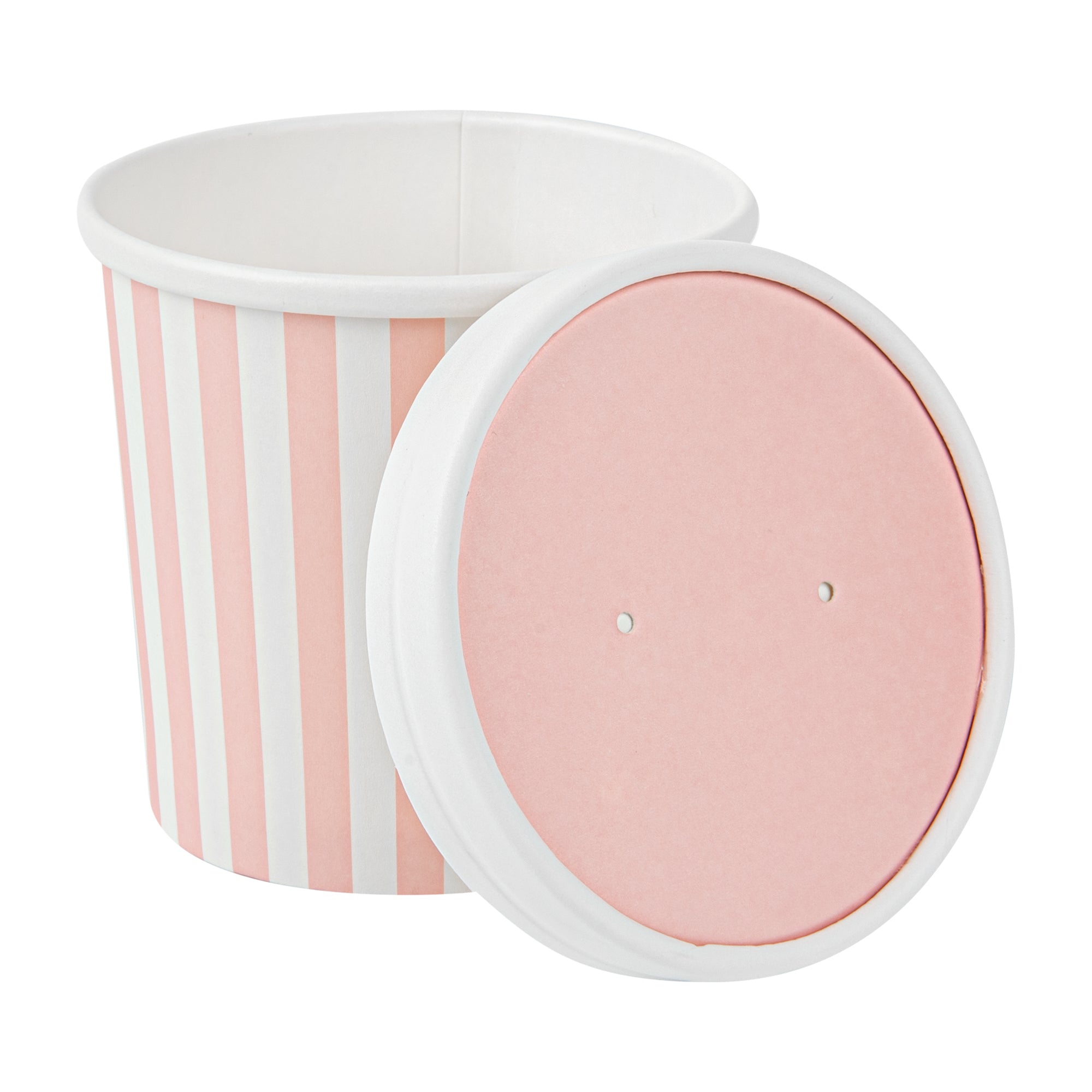 Bio Tek Round Pink and White Stripe Paper Soup Container Lid - Fits 12 oz - 25 count box