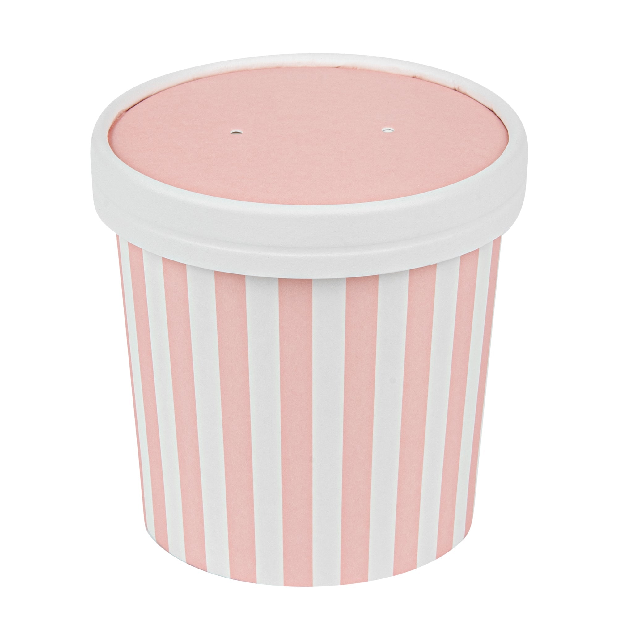 Bio Tek Round Pink and White Stripe Paper Soup Container Lid - Fits 12 oz - 200 count box
