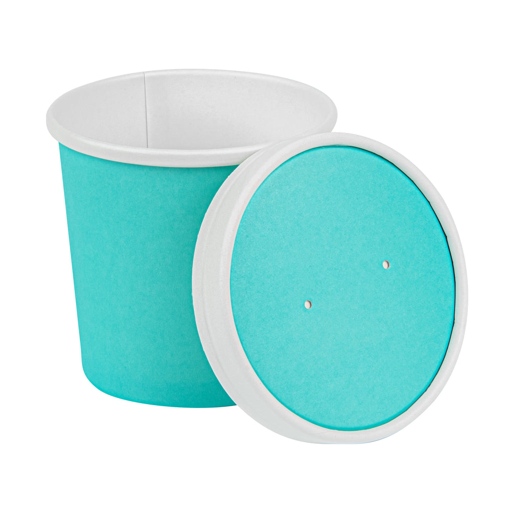 Bio Tek Round Turquoise Paper Soup Container Lid - Fits 12 oz - 25 count box