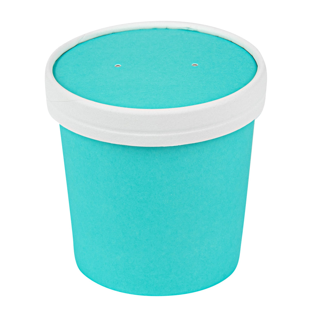 Bio Tek Round Turquoise Paper Soup Container Lid - Fits 12 oz - 25 count box