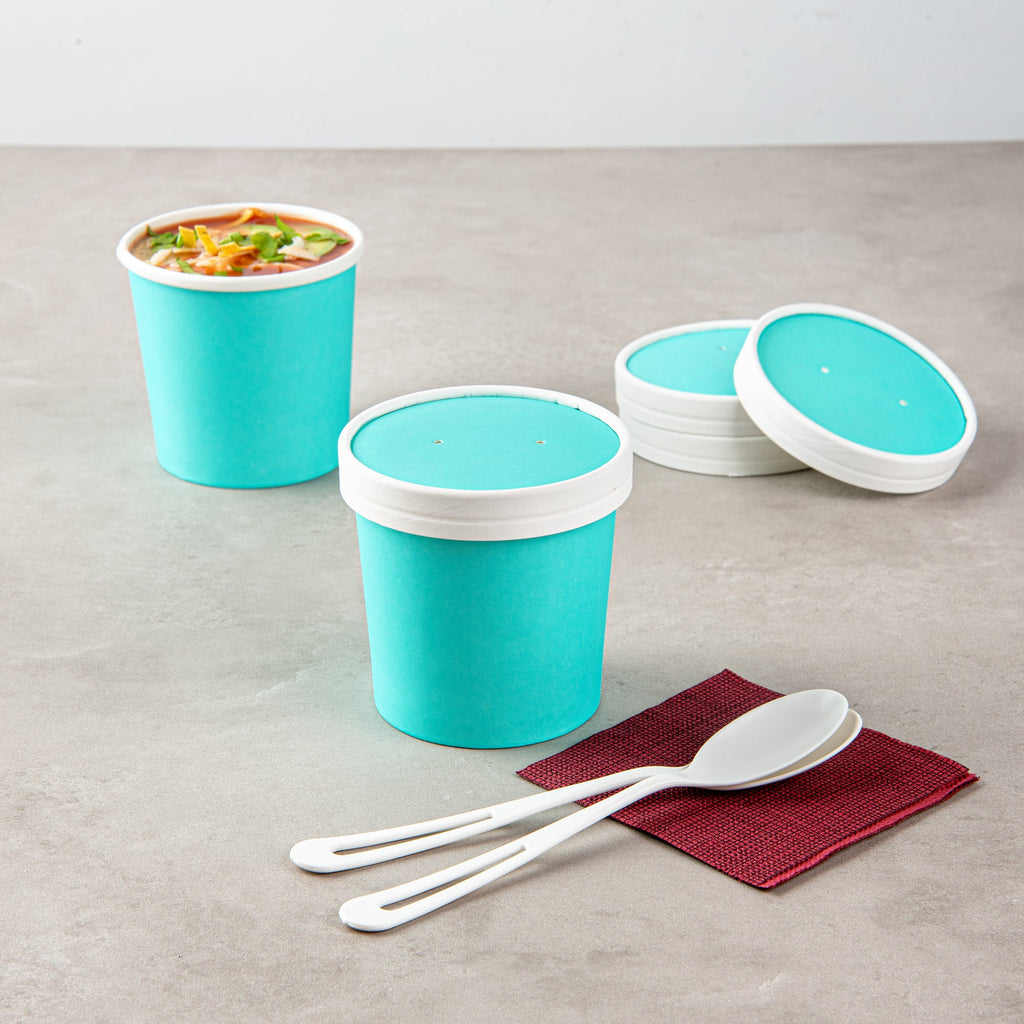 Bio Tek Round Turquoise Paper Soup Container Lid - Fits 12 oz - 25 count box