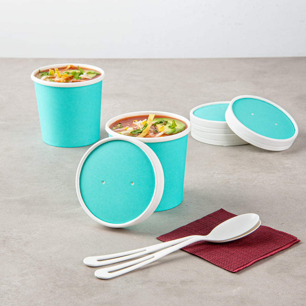 Bio Tek Round Turquoise Paper Soup Container Lid - Fits 12 oz - 25 count box