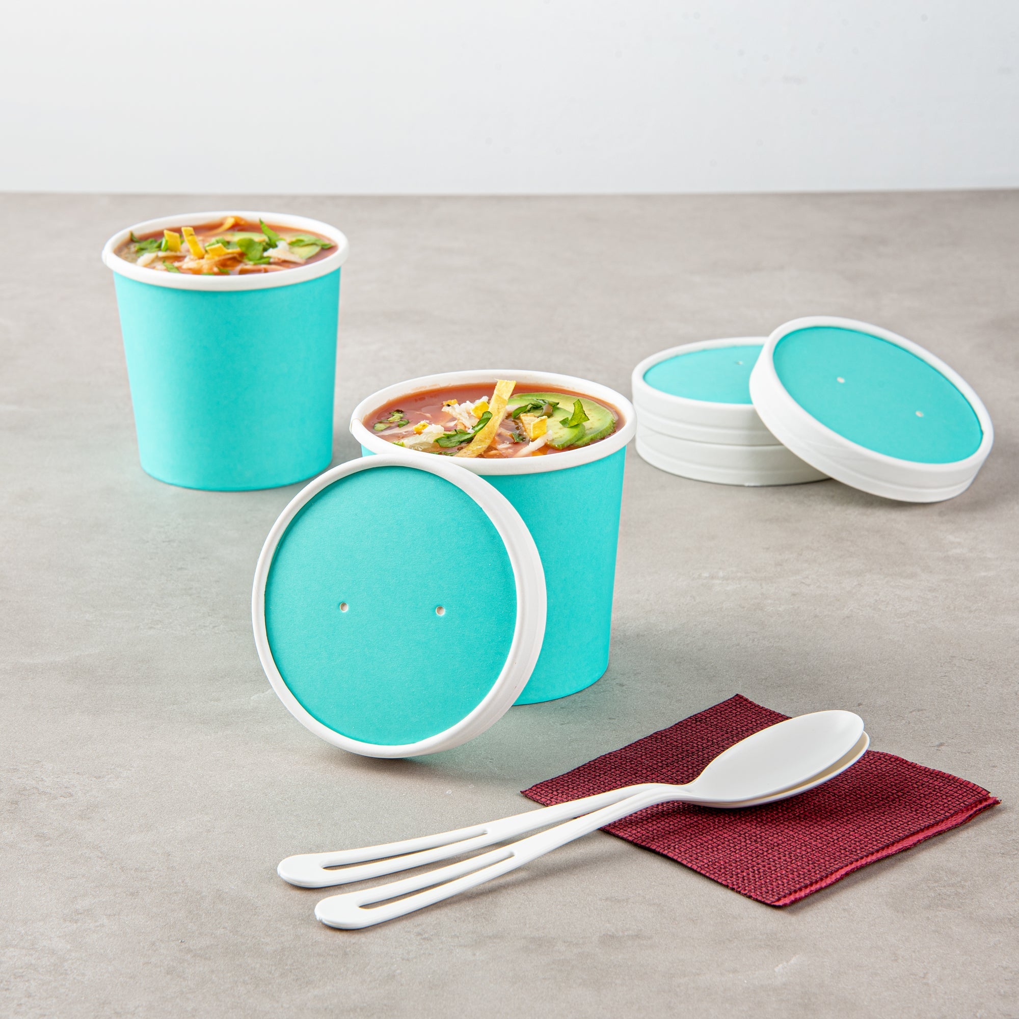 Bio Tek Round Turquoise Paper Soup Container Lid - Fits 12 oz - 25 count box