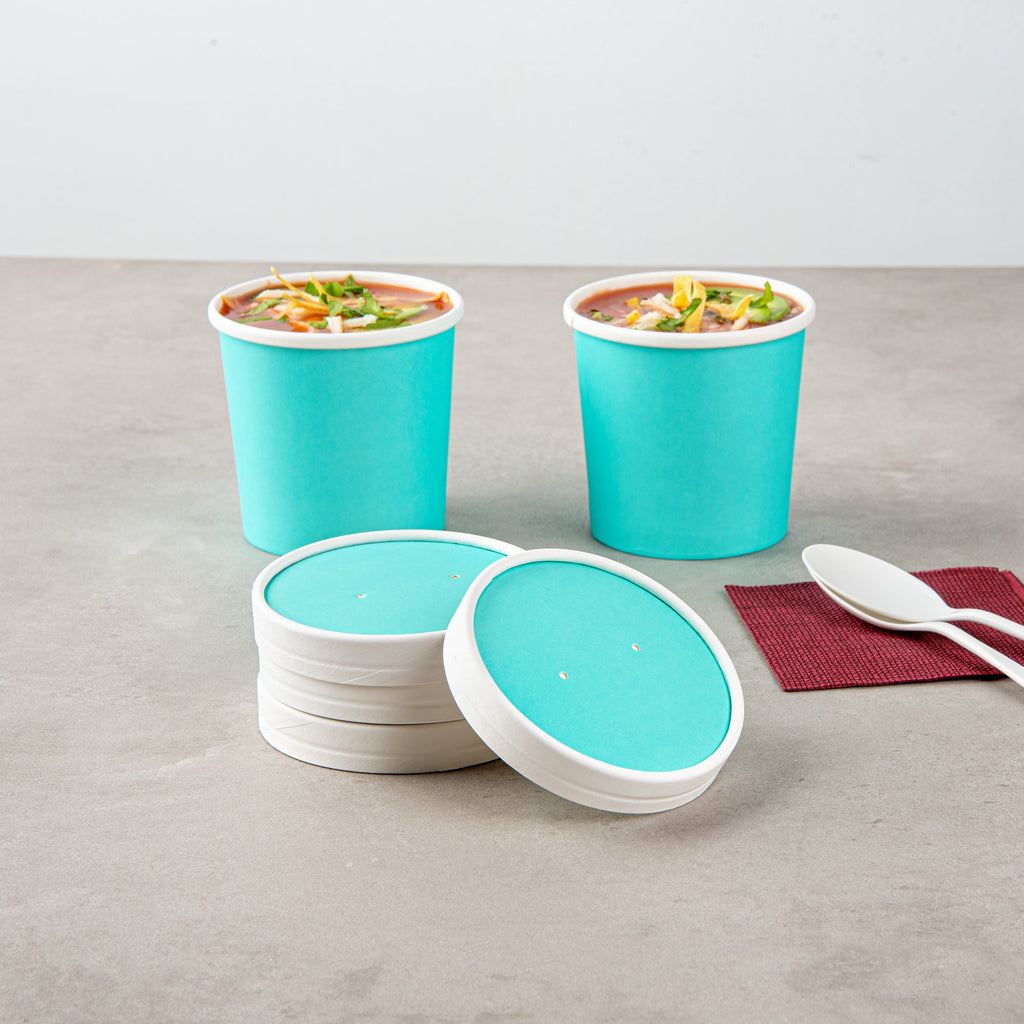 Bio Tek Round Turquoise Paper Soup Container Lid - Fits 12 oz - 200 count box