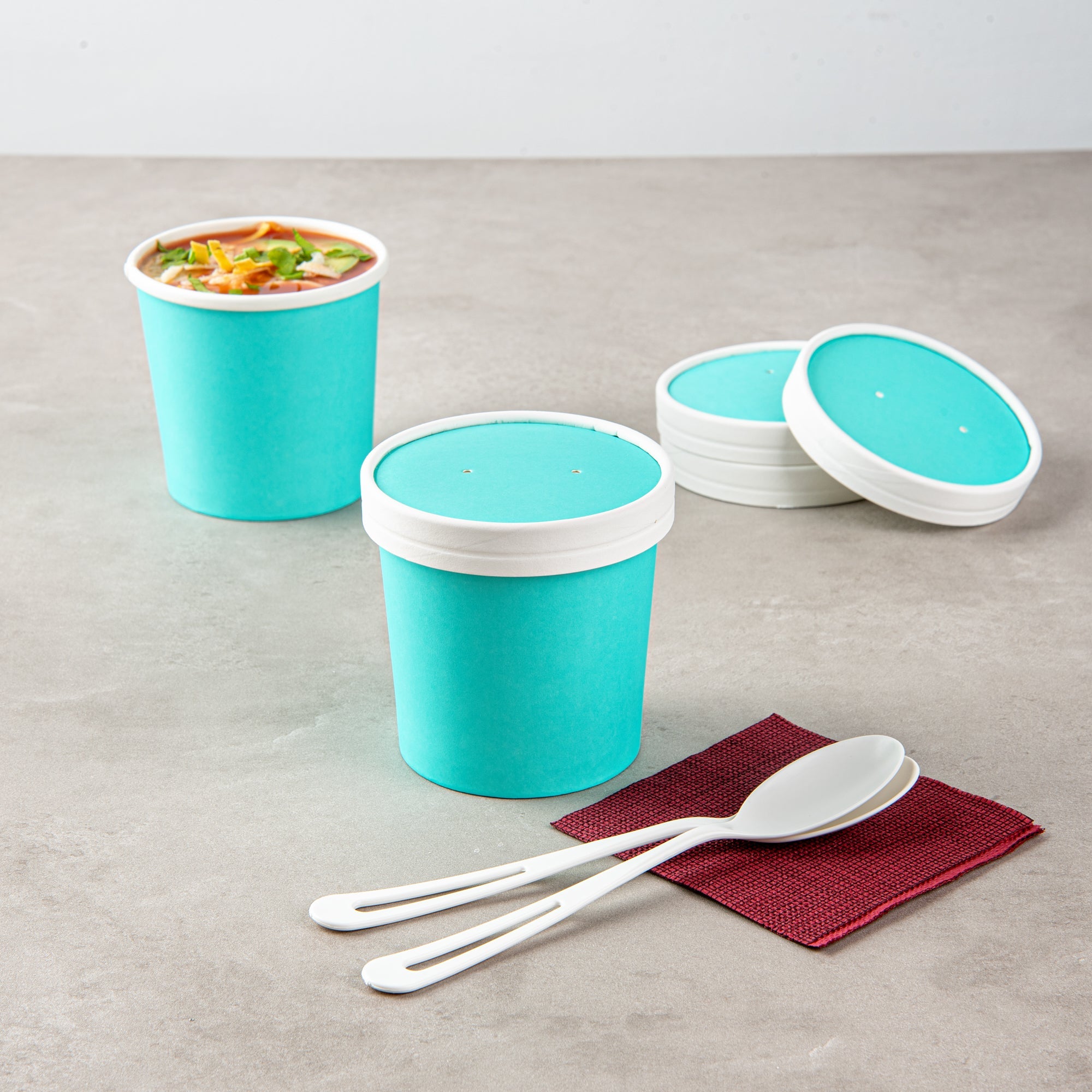 Bio Tek Round Turquoise Paper Soup Container Lid - Fits 12 oz - 200 count box