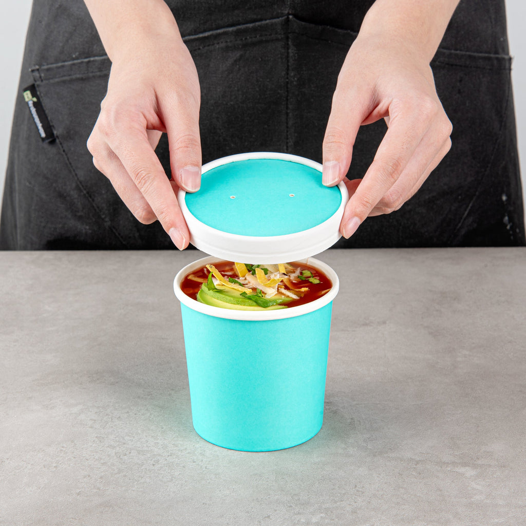 Bio Tek Round Turquoise Paper Soup Container Lid - Fits 12 oz - 200 count box