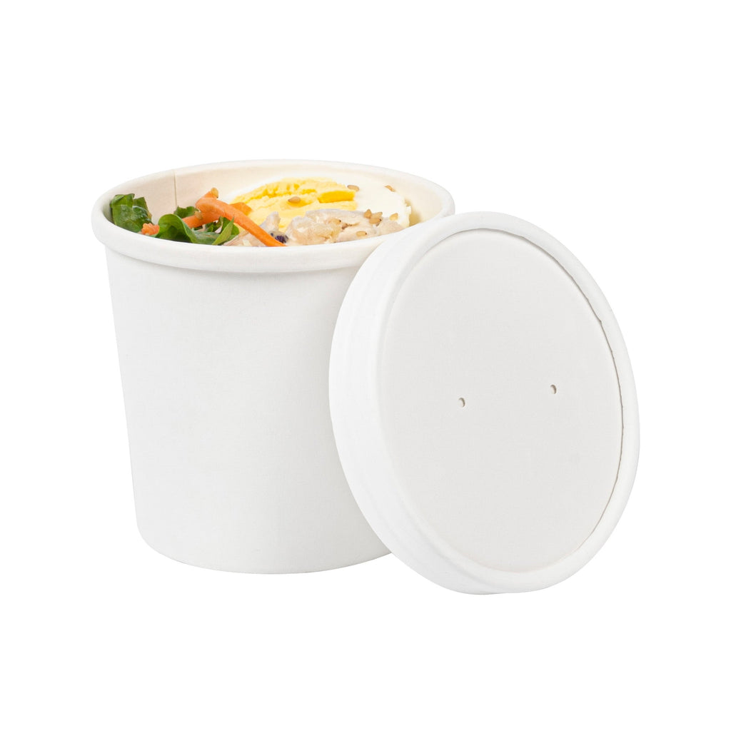 Bio Tek Round White Paper Soup Container Lid - Fits 8 and 12 oz - 25 count box