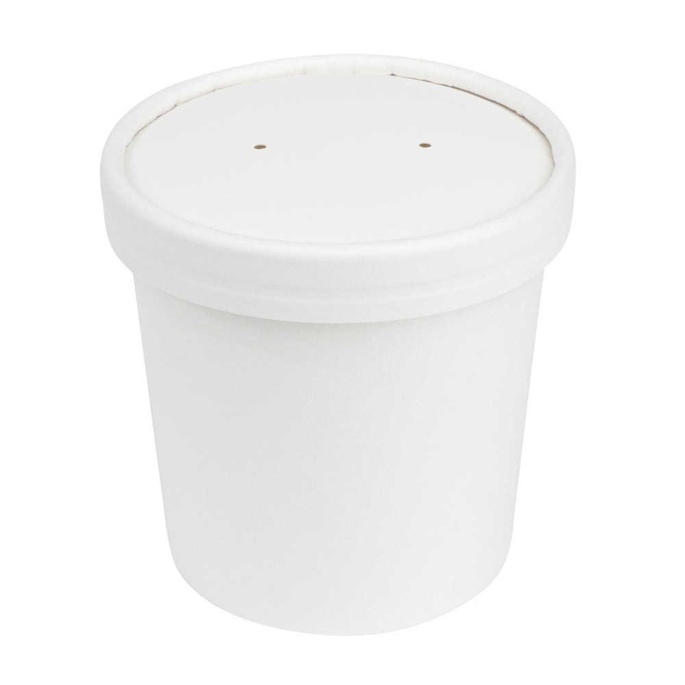 Bio Tek Round White Paper Soup Container Lid - Fits 8 and 12 oz - 25 count box