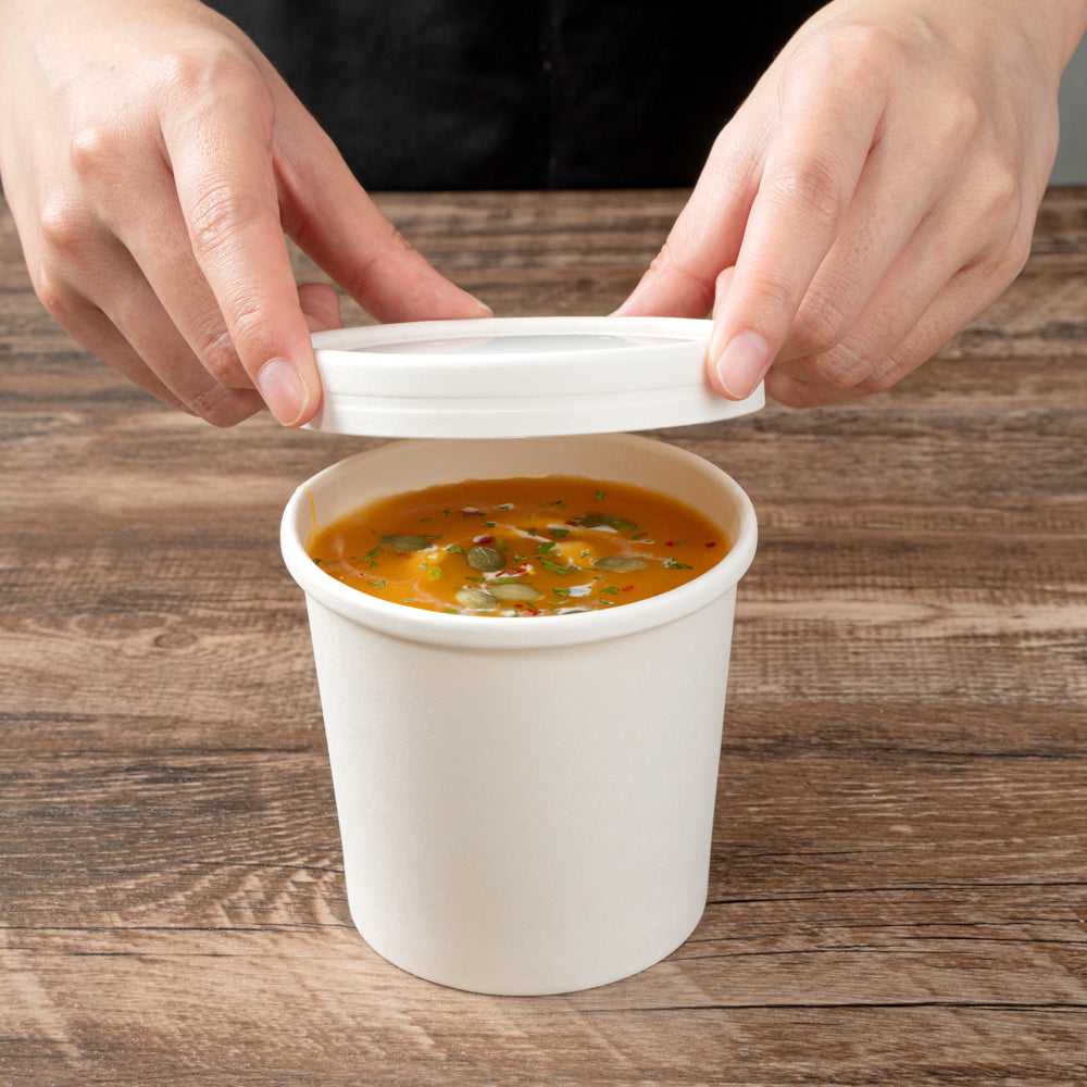 Bio Tek Round White Paper Soup Container Lid - Fits 8 and 12 oz - 200 count box