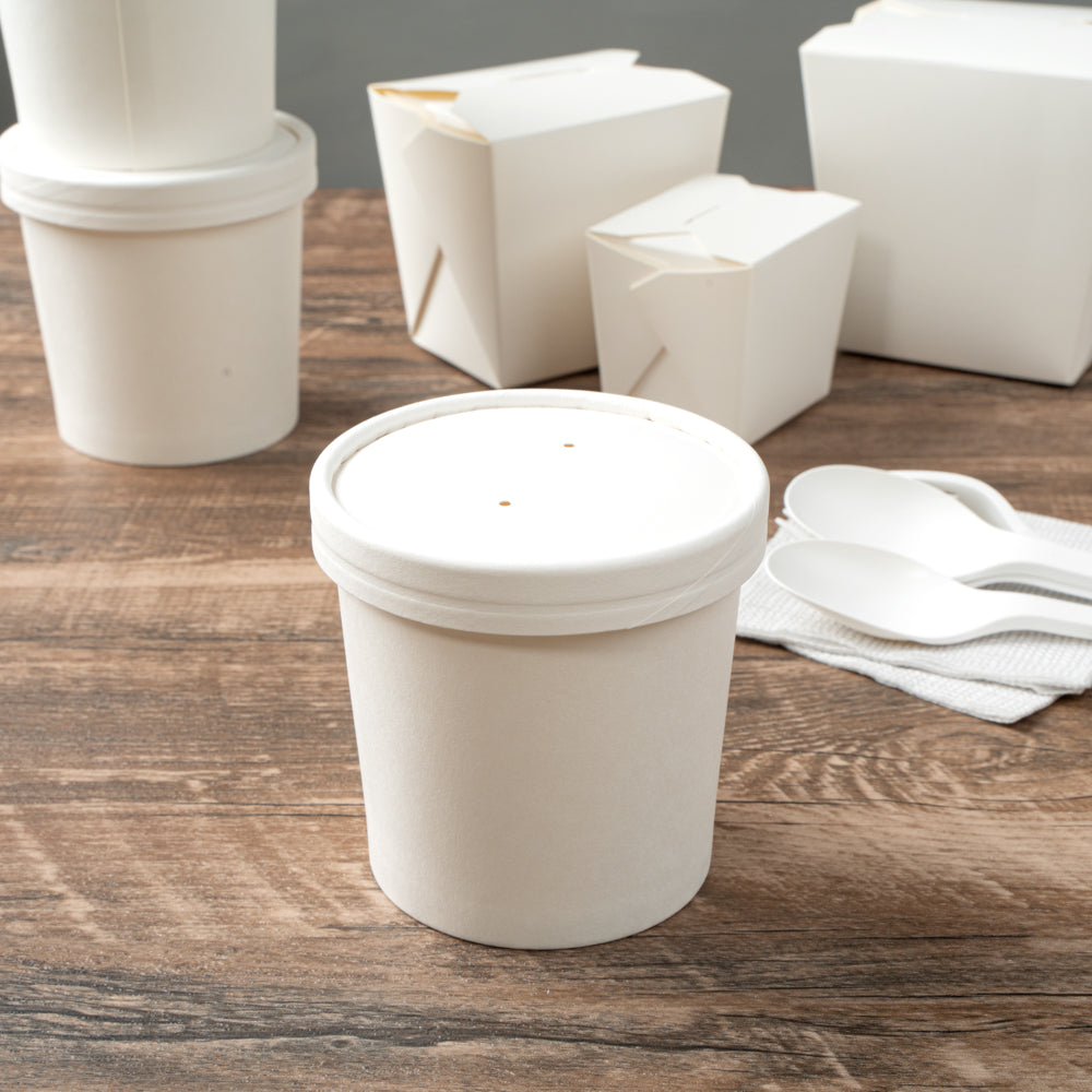 Bio Tek Round White Paper Soup Container Lid - Fits 8 and 12 oz - 200 count box