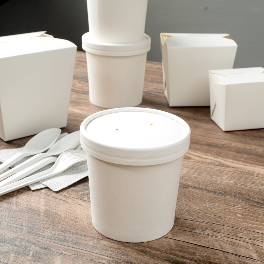 Bio Tek Round White Paper Soup Container Lid - Fits 8 and 12 oz - 200 count box
