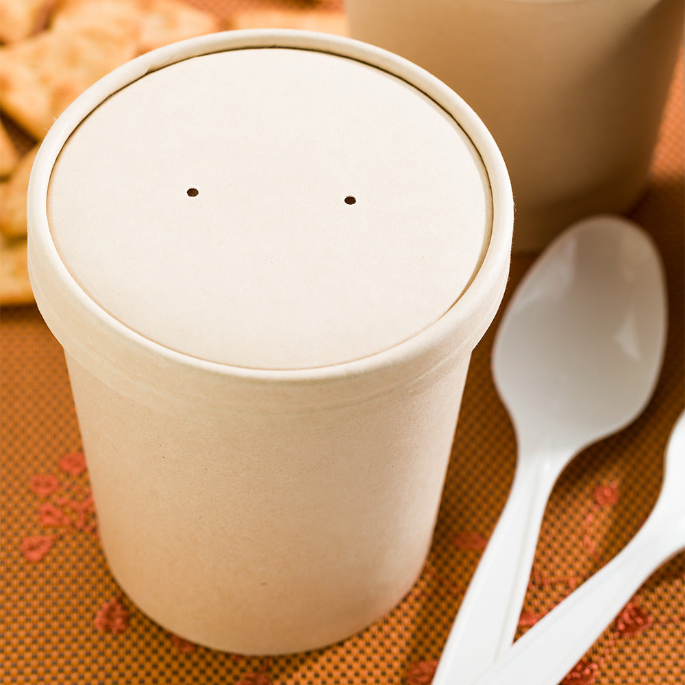 Bio Tek Round Bamboo Paper Soup Container Lid - Fits 16 oz - 200 count box