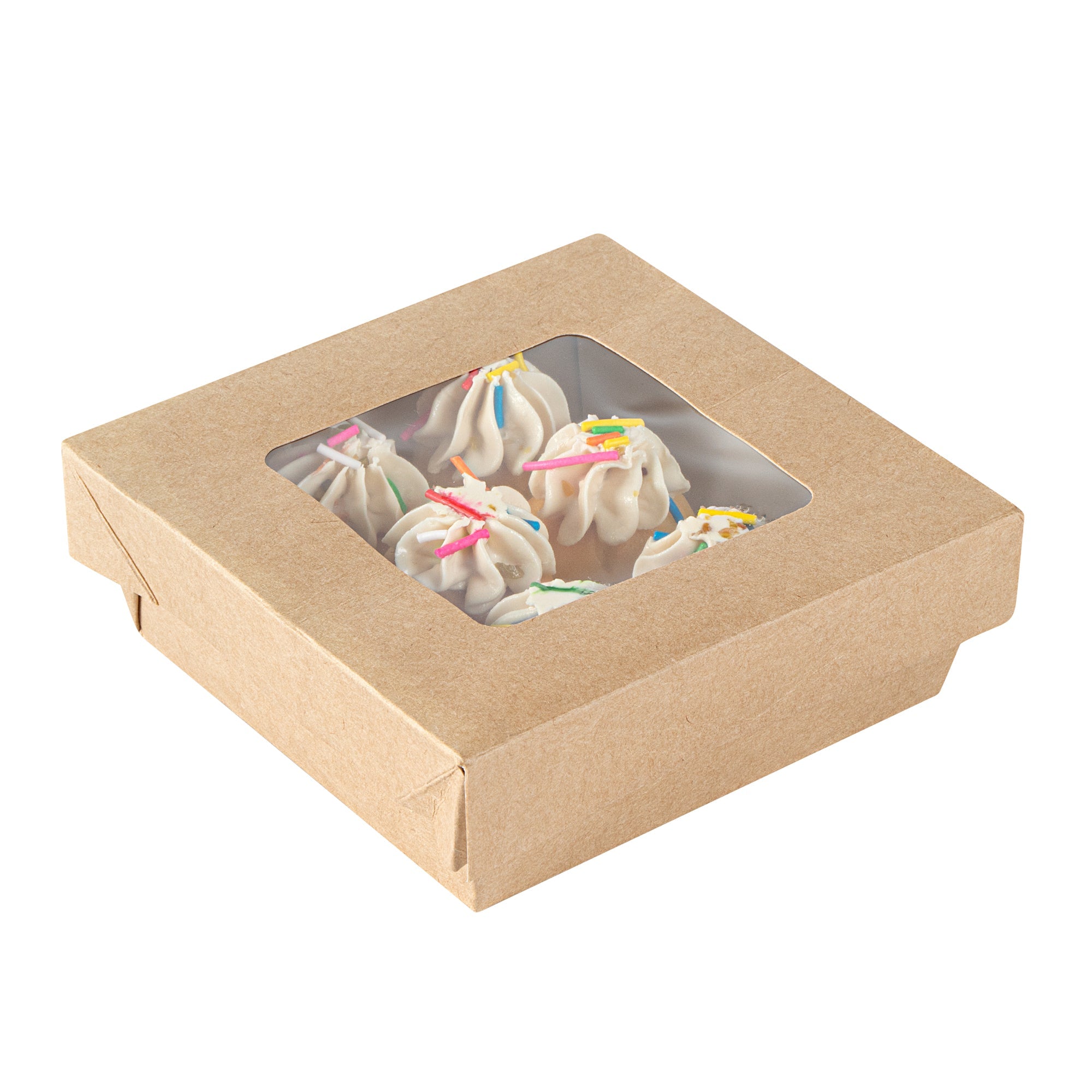 Cafe Vision 13 oz Square Kraft Paper Small Take Out Container - 4 1/2" x 4 1/2" x 1 1/2" - 200 count box