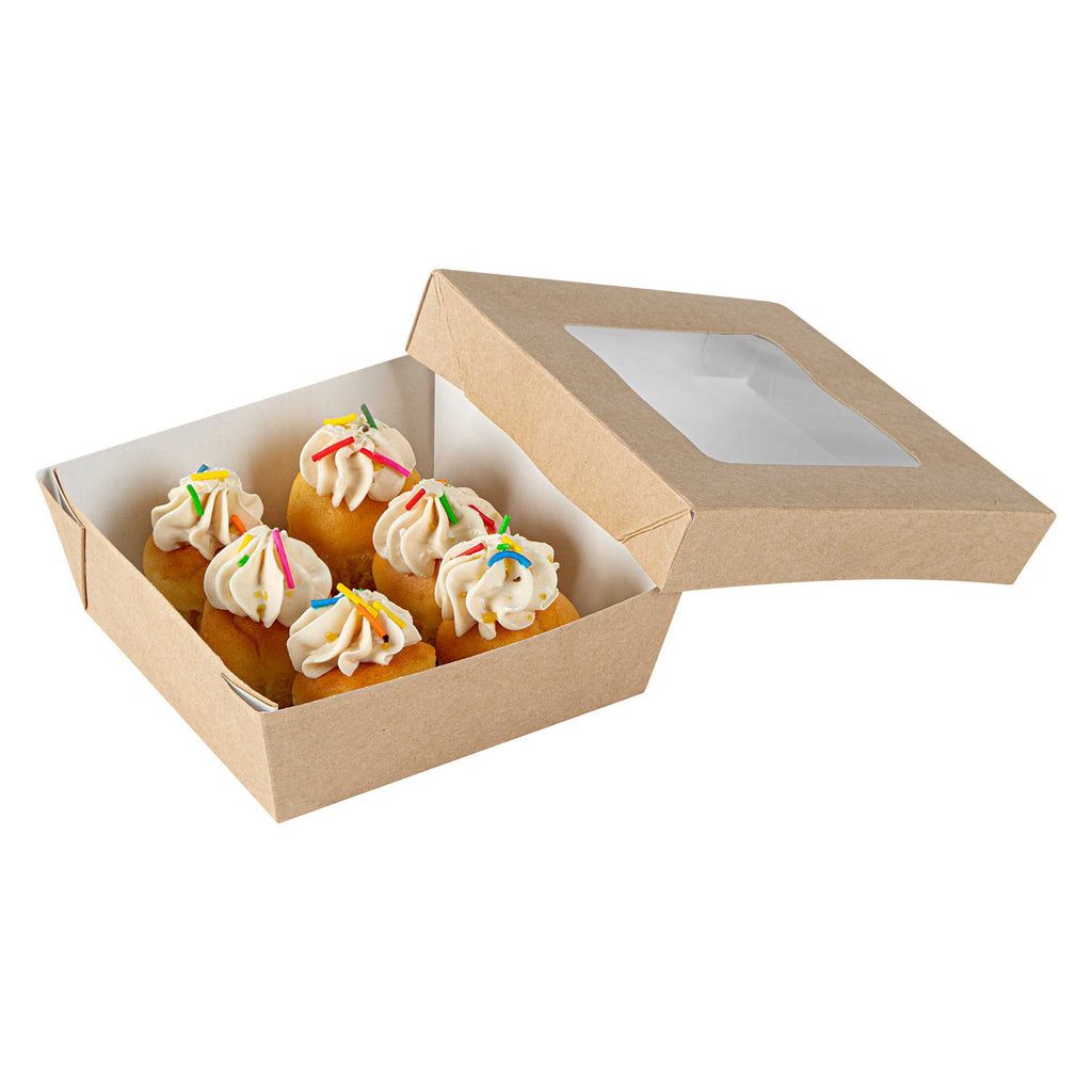 Cafe Vision 13 oz Square Kraft Paper Small Take Out Container - 4 1/2" x 4 1/2" x 1 1/2" - 25 count box