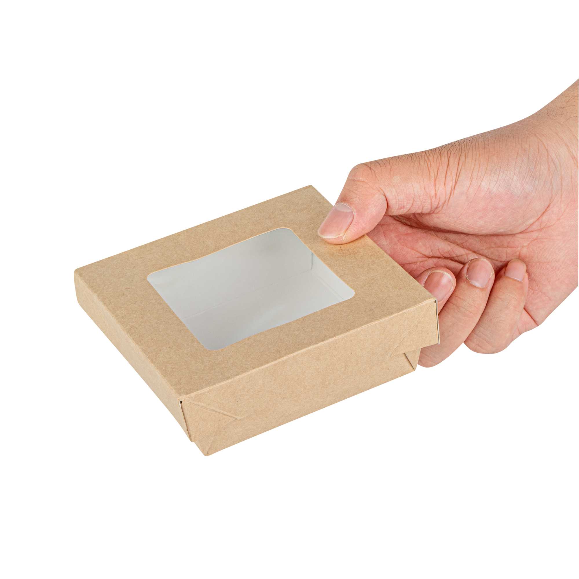 Cafe Vision 13 oz Square Kraft Paper Small Take Out Container - 4 1/2" x 4 1/2" x 1 1/2" - 25 count box