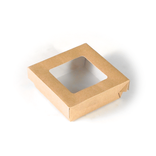 Cafe Vision 13 oz Square Kraft Paper Small Take Out Container - 4 1/2" x 4 1/2" x 1 1/2" - 25 count box