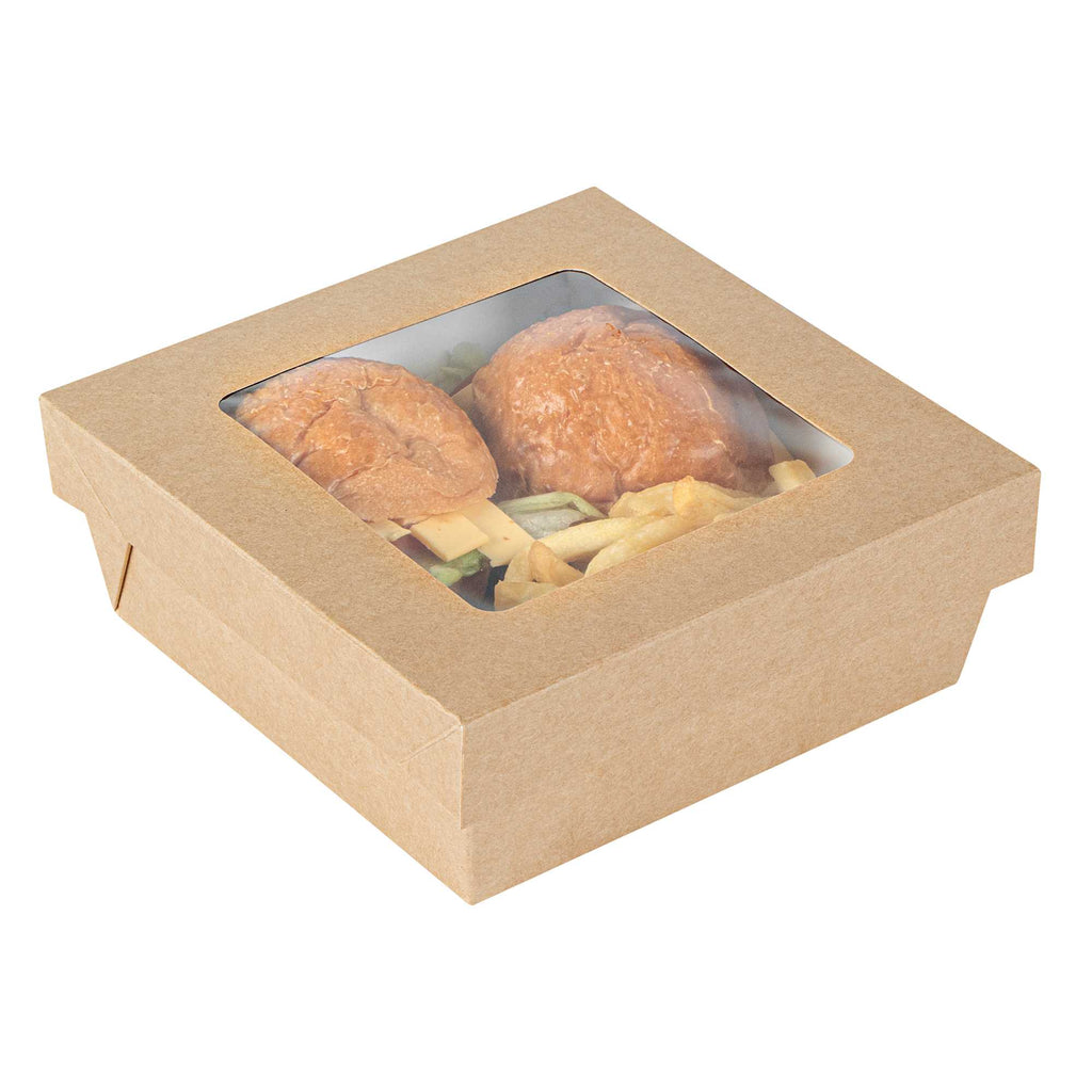 Cafe Vision 27 oz Square Kraft Paper Medium Take Out Container - 5 1/4" x 5 1/4" x 2" - 25 count box