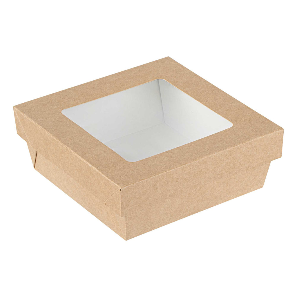 Cafe Vision 27 oz Square Kraft Paper Medium Take Out Container - 5 1/4" x 5 1/4" x 2" - 25 count box