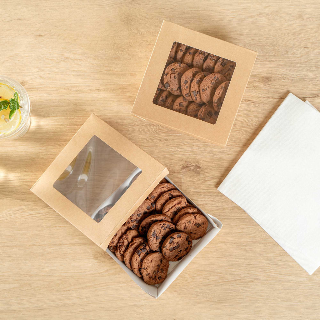 Cafe Vision 34 oz Square Kraft Paper Large Take Out Container - 6" x 6" x 2" - 200 count box