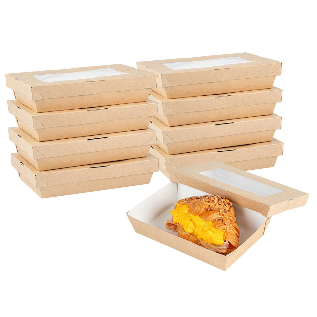 Cafe Vision 28 oz Rectangle Kraft Paper Small Take Out Container - 7 1/2" x 5" x 1 1/2" - 25 count box