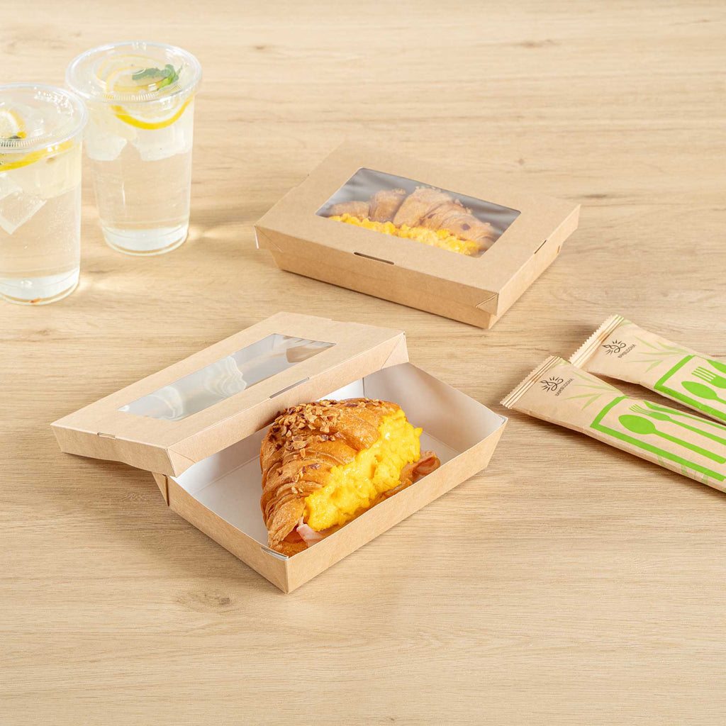 Cafe Vision 28 oz Rectangle Kraft Paper Small Take Out Container - 7 1/2" x 5" x 1 1/2" - 25 count box