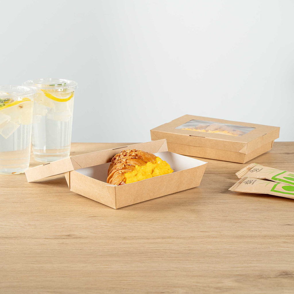 Cafe Vision 28 oz Rectangle Kraft Paper Small Take Out Container - 7 1/2" x 5" x 1 1/2" - 25 count box