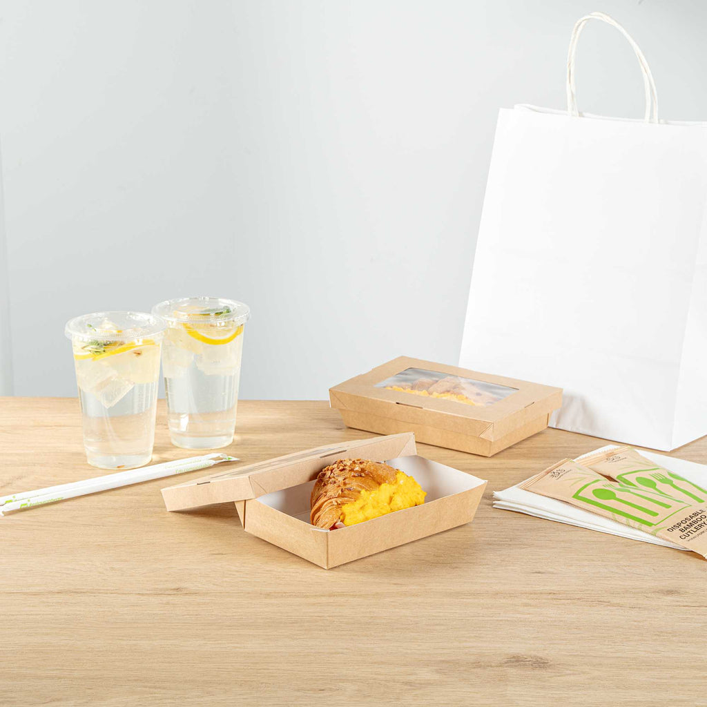 Cafe Vision 28 oz Rectangle Kraft Paper Small Take Out Container - 7 1/2" x 5" x 1 1/2" - 25 count box