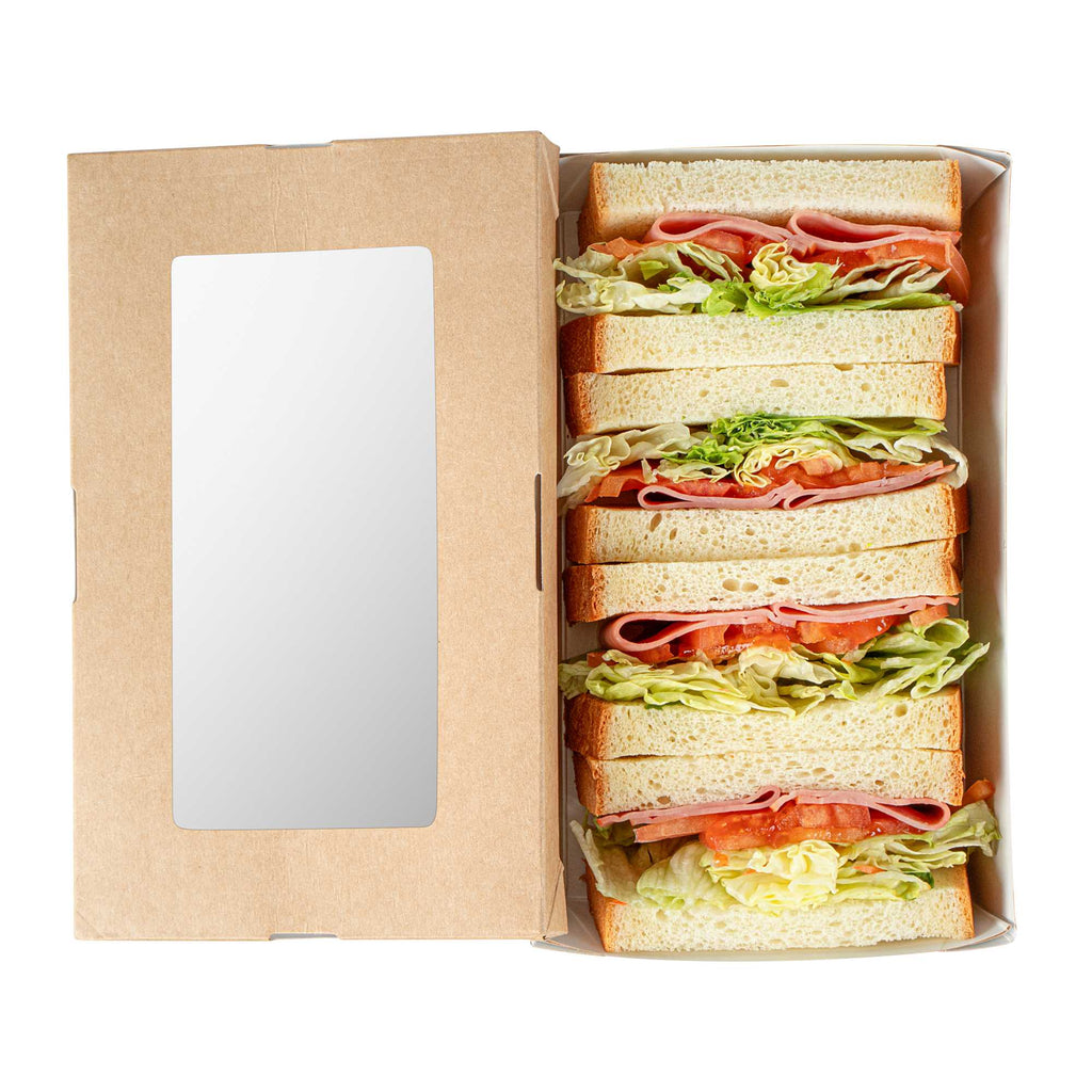 Cafe Vision 34 oz Rectangle Kraft Paper Large Take Out Container - 8 1/2" x 5 1/4" x 1 1/2" - 25 count box