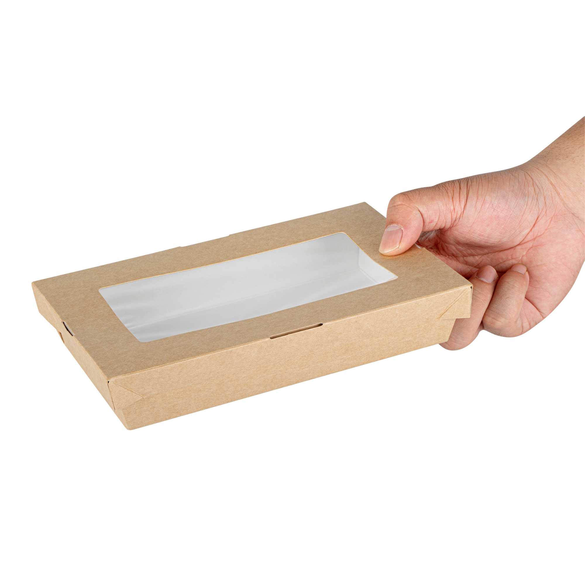 Cafe Vision 34 oz Rectangle Kraft Paper Large Take Out Container - 8 1/2" x 5 1/4" x 1 1/2" - 25 count box