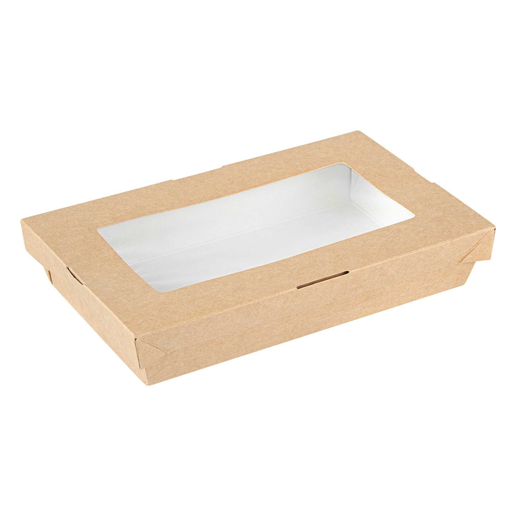 Cafe Vision 34 oz Rectangle Kraft Paper Large Take Out Container - 8 1/2" x 5 1/4" x 1 1/2" - 25 count box