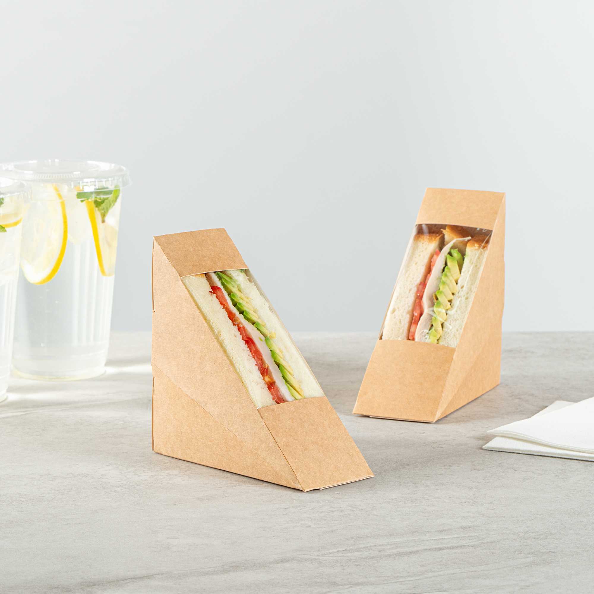 Cafe Vision Triangle Kraft Paper Small Sandwich Box - 4 3/4" x 4 3/4" x 2" - 25 count box