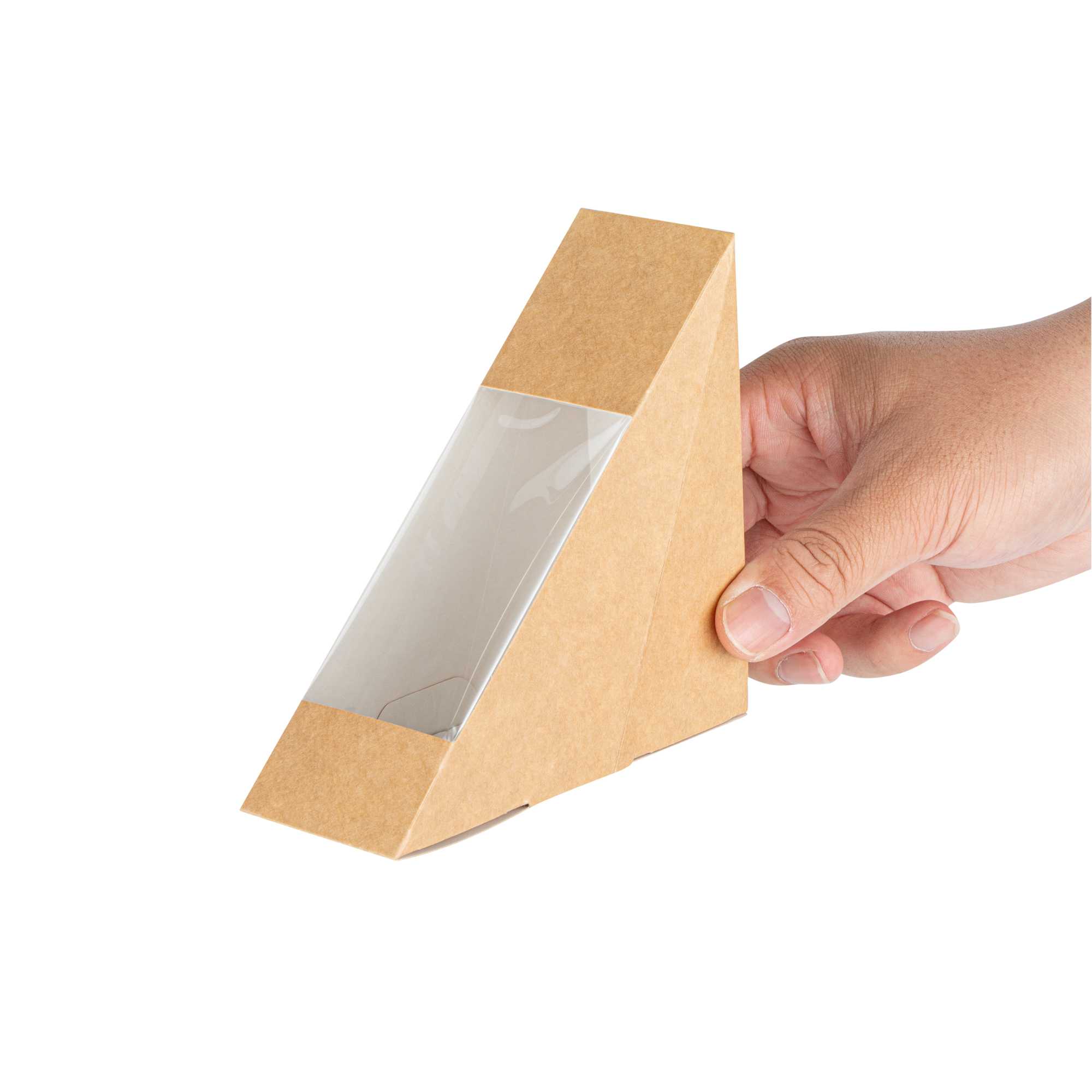 Cafe Vision Triangle Kraft Paper Small Sandwich Box - 4 3/4" x 4 3/4" x 2" - 25 count box