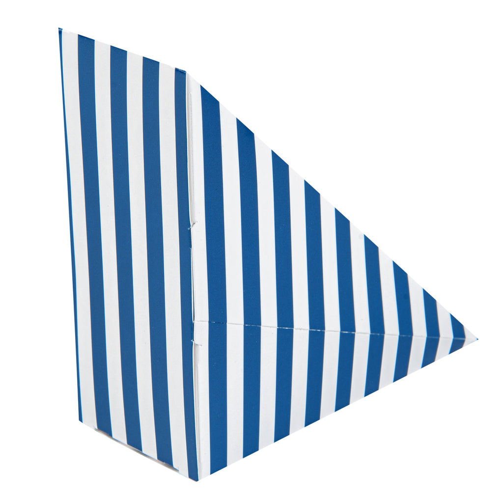 Cafe Vision Triangle Blue and White Stripe Paper Small Sandwich Box - 4 3/4" x 4 3/4" x 2" - 25 count box
