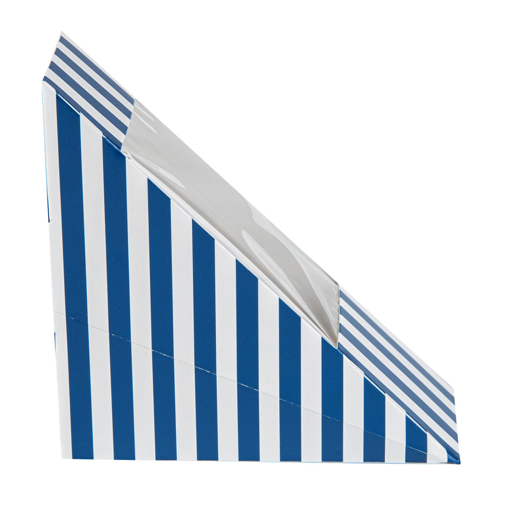 Cafe Vision Triangle Blue and White Stripe Paper Small Sandwich Box - 4 3/4" x 4 3/4" x 2" - 200 count box