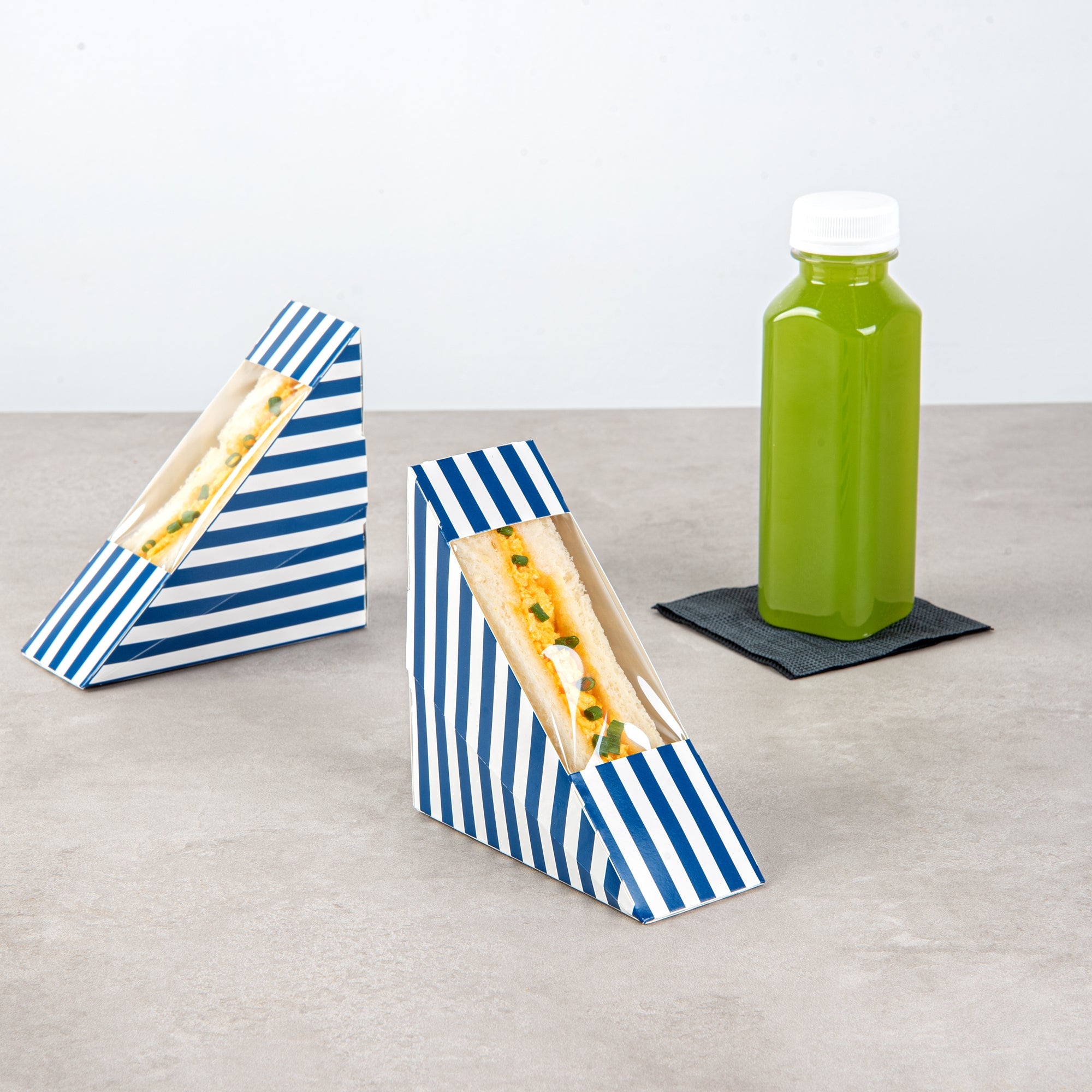 Cafe Vision Triangle Blue and White Stripe Paper Small Sandwich Box - 4 3/4" x 4 3/4" x 2" - 200 count box