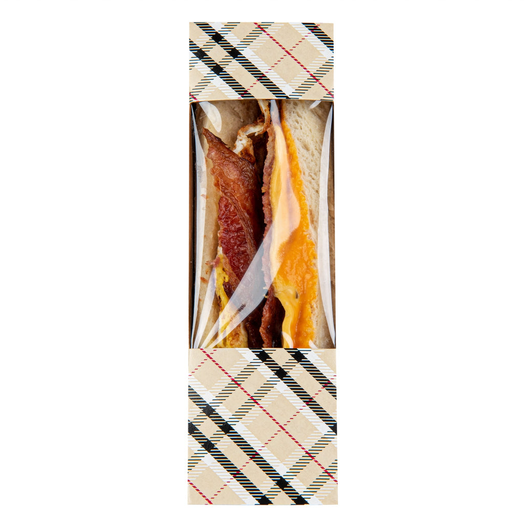 Cafe Vision Triangle Plaid Paper Small Sandwich Box - 4 3/4" x 4 3/4" x 2" - 25 count box