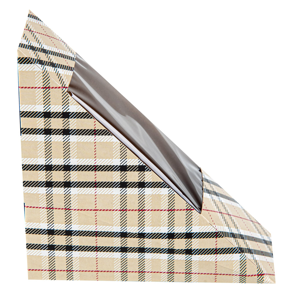 Cafe Vision Triangle Plaid Paper Small Sandwich Box - 4 3/4" x 4 3/4" x 2" - 25 count box