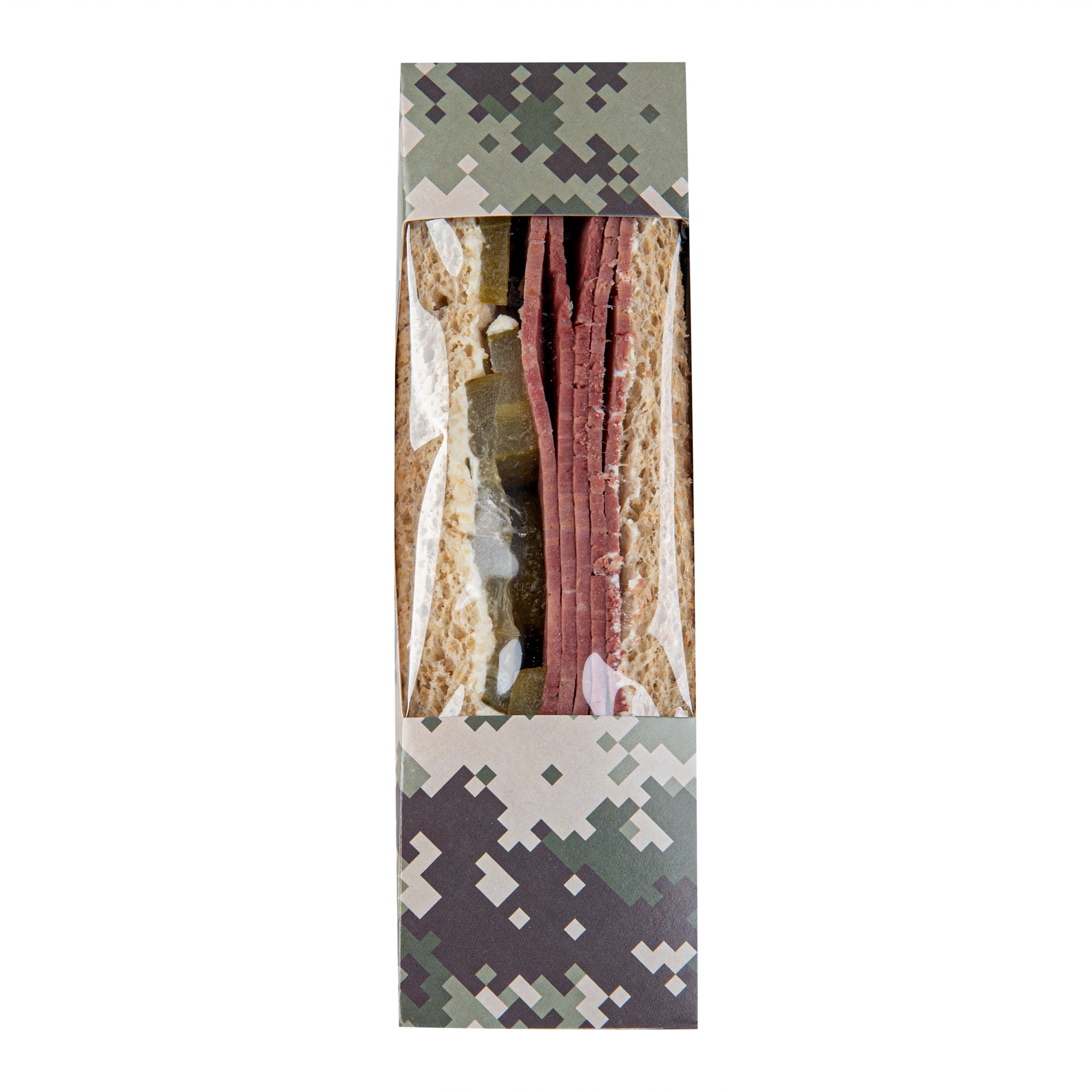 Cafe Vision Triangle Camouflage Paper Small Sandwich Box - 4 3/4" x 4 3/4" x 2" - 25 count box