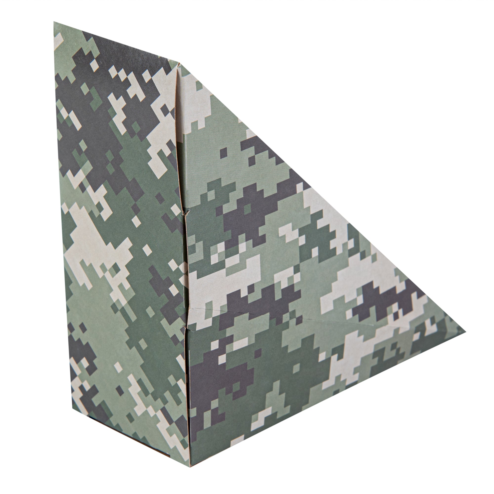 Cafe Vision Triangle Camouflage Paper Small Sandwich Box - 4 3/4" x 4 3/4" x 2" - 25 count box