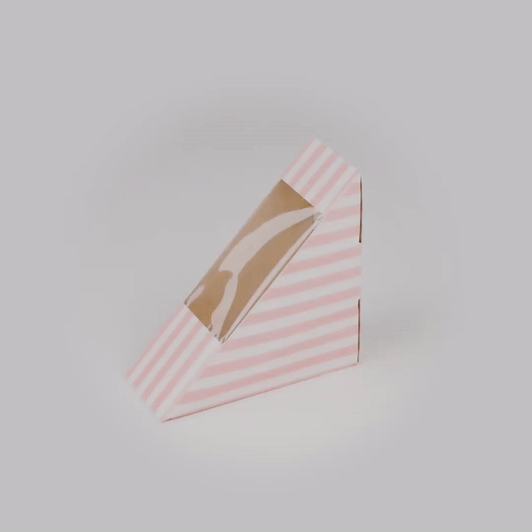 Cafe Vision Triangle Pink and White Stripe Paper Small Sandwich Box - 4 3/4" x 4 3/4" x 2" - 25 count box