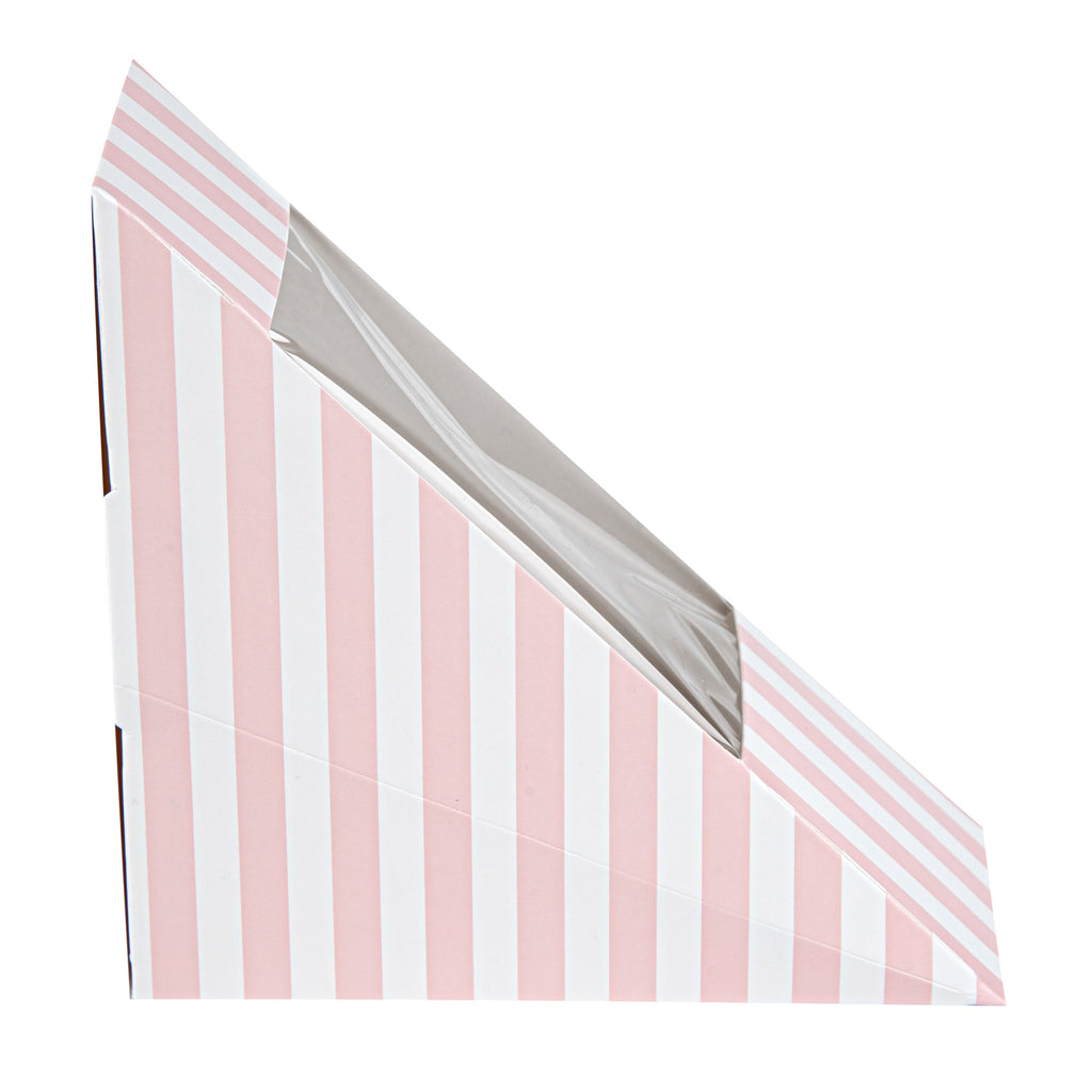 Cafe Vision Triangle Pink and White Stripe Paper Small Sandwich Box - 4 3/4" x 4 3/4" x 2" - 25 count box