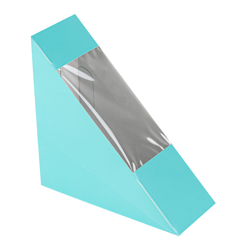 Cafe Vision Triangle Turquoise Paper Small Sandwich Box - 4 3/4" x 4 3/4" x 2" - 25 count box