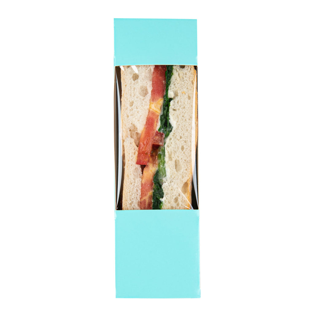 Cafe Vision Triangle Turquoise Paper Small Sandwich Box - 4 3/4" x 4 3/4" x 2" - 25 count box